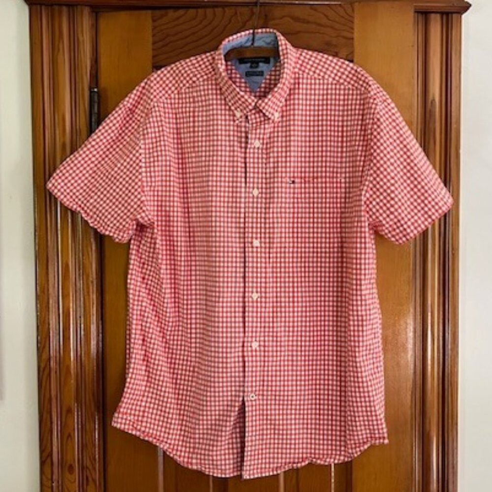Tommy Hilfiger Men's Short Sleeve check Button-Down Shirt Classic Fit Stretch XL